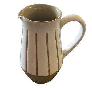 Vintage Denby Stonewear White and Tan Ceramic Small Pitcher. Made in England.